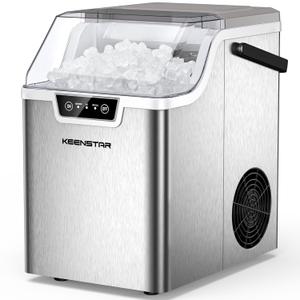 Nugget Countertop Ice Maker with Soft Chewable Ice 40Lbs, Pebble Sonic Ice Machine with Basket and Scoop, Ready in 5 Mins, 40Lbs/24H, Auto Self-Cleaning, for Home, Kitchen, Office, Party, Camping (Silver)