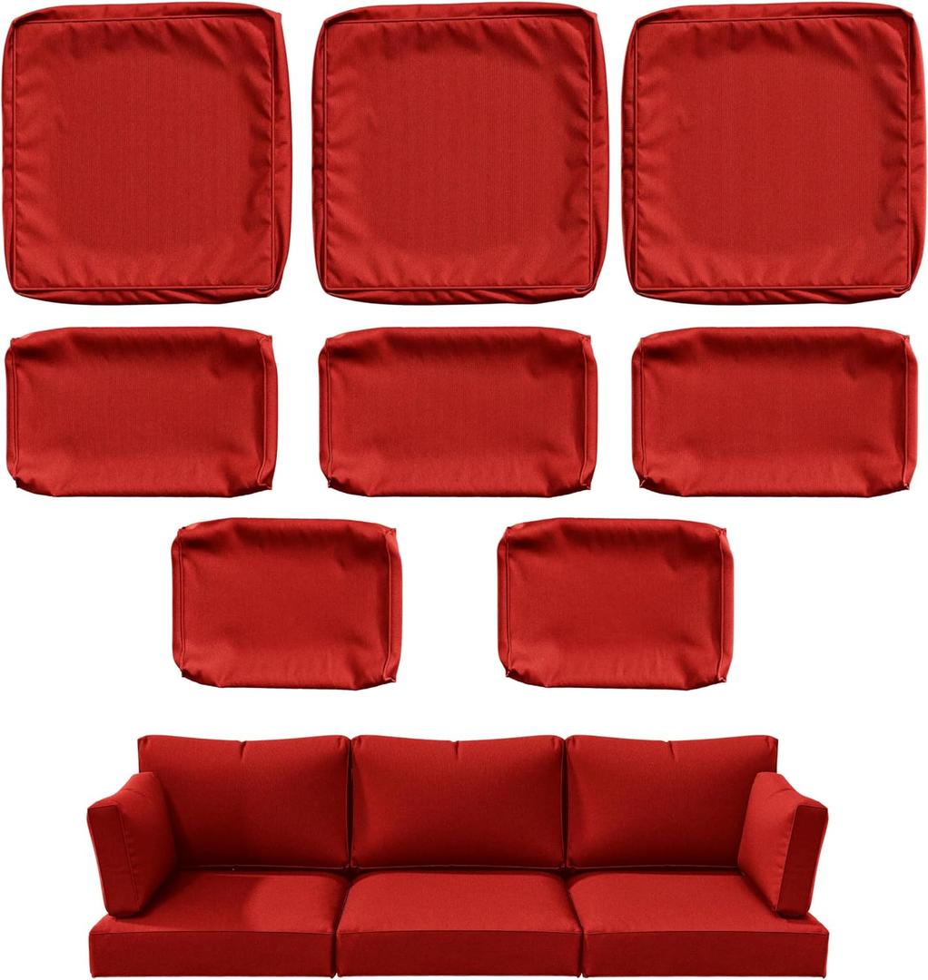 8 Pcs Outdoor Patio Cushion Covers, Replaceable Waterproof Furniture Covers, Outdoor Non-Slip Covers with Zippers, Covers Only, Red