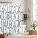 Biscaynebay Extra Long Textured Fabric Shower Curtain 72 W x 84 L, Dark Grey Printed Striped Linen Modern Hotel Luxury Quality Cloth Bathroom Curtains Machine Washable