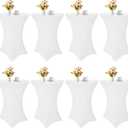 HAISIWLKJ 8 Pack Cocktail Table Covers 32x43 Inch Fitted Stretch Spandex Square Corners White Table Cover High Top Cocktail Round Tablecloth for Party, Wedding, Birthday, Banquet(White)