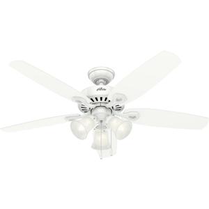 Hunter 52 inch Indoor Ceiling Fan with LED Lights - White Ceiling Fan with Pull Chain, For Bedroom or Living Room, Standard Mount, No Remote, 5 Blades, Includes Bulbs - Builder Plus 53236, Snow White