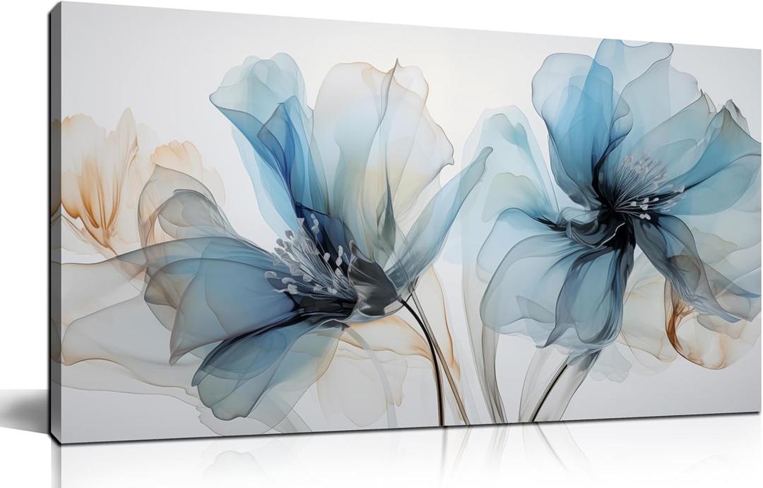 LAOTOART Flower Pictures Wall Decor For Bedroom Blue Canvas Wall Art For Office Women Modern Canvas Wall Art For Living Room Size 20 x 40 Inch