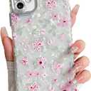NITITOP Compatible with iPhone 14 Pro Case Cute Flower Floral Shell Textures for Girls Women Soft TPU Slim Hard Back with Lens Protective Phone Cover - White