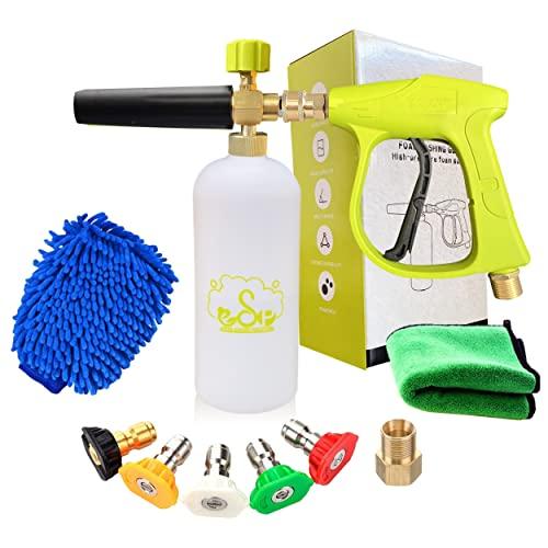ESP Car Wash Foam Gun High Pressure Car Washer Household Water Gun Foam Generator Washing Blaster 5 Nozzle Tip M22 Adapter with 1 Liter Bottle Washing Mitts Towel-missing bottle