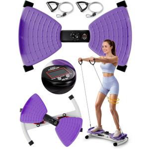 Waist Twister Machine with Smart Digital Counter and Resistance Bands 300 Lbs Capacity, Noiseless Ab Twister Board for Home Exercise, Fitness Equipment Ideal for Women to Burn Belly Fat and Tone Body (Purple)