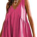 Athlisan Women's Summer Sleeveless Mini Dress Casual Loose V Neck Sundress with Pockets (XX-Large, Rose red)