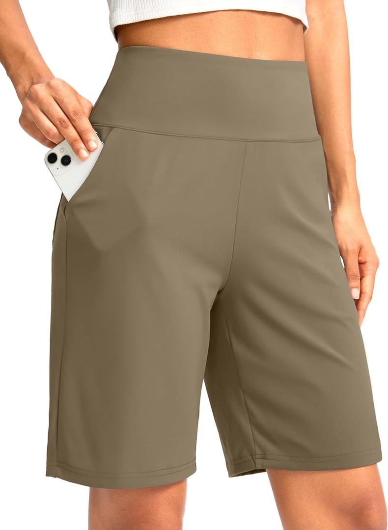 G Gradual Women's Bermuda Long Shorts with Pockets High Waisted Knee Length Shorts for Women Walking Athletic Workout (Medium, Dark Khaki)