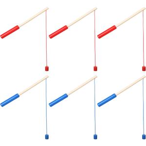 Sumind 6 Pcs Magnetic Fishing Pole Wooden Magnetic Fishing Rods with Magnet Hooks Christmas Game Toy Gifts for Birthday Party(Red, Blue,Column)