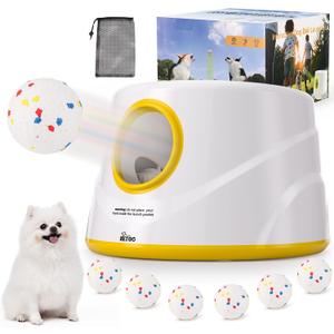 HETOO Dog Ball Launcher, Dog Ball Thrower, Automatic Dog Ball Launcher with 3 Adjustable Distance 20-40FT, 6 ETPU Balls, Indoor Outdoor Interactive Dog Toys for Small/Medium Dogs