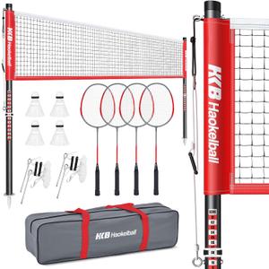Haokelball Outdoor Badminton Net Set with Anti-Sag Winch System - 20ft Badminton Net, 4 Rackets, 3 Shuttlecocks & Carry Bag, Badminton Set for Backyard, Grass, Beach, Holiday Games