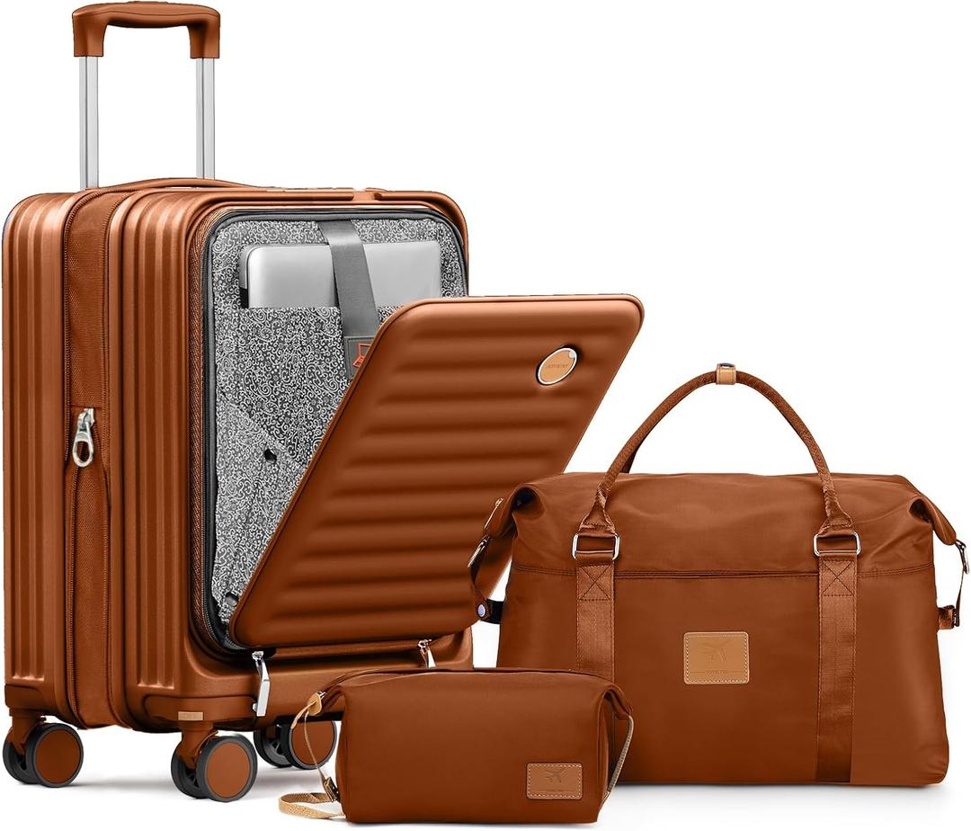Joyway Expandable Carry On Luggage Sets with Front Pocket, Brown, 3 Piece Sets