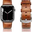 EDIMENS Leather Bands Compatible with Apple Watch 46mm 45mm 44mm 42mm(Series 1 2 3) Band Men Women, Vintage Genuine Leather Wristband Replacement Band Compatible for Apple Watch iwatch Series 10 9 8 7 6 5 4 SE2 SE (Chestnut Brown)