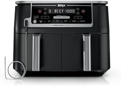Ninja DZ550 Foodi 10 Quart 6-in-1 DualZone Smart XL Air Fryer with 2 Independent Baskets, Smart Cook Thermometer for Perfect Doneness, Match Cook & Smart Finish to Roast, Dehydrate & More, Grey