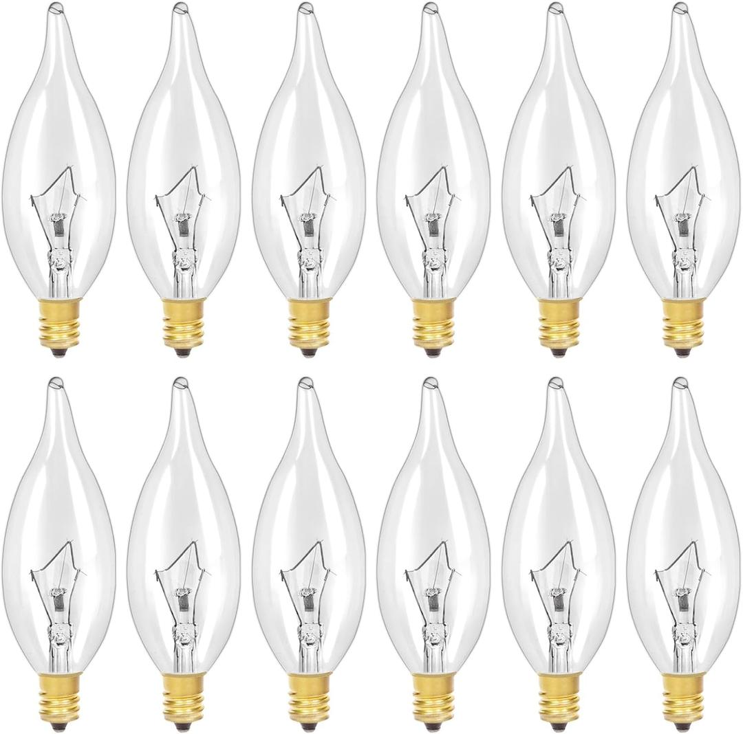LinMiFo 12-Pack E12 B10 Clear Candelabra Base Bulb, 60W 120V Incandescent Candle Light Bulbs Dimmable Chandelier Light Bulbs for Pendants or Outdoor, Ceiling Fan, Wall Sconces, Fireplace