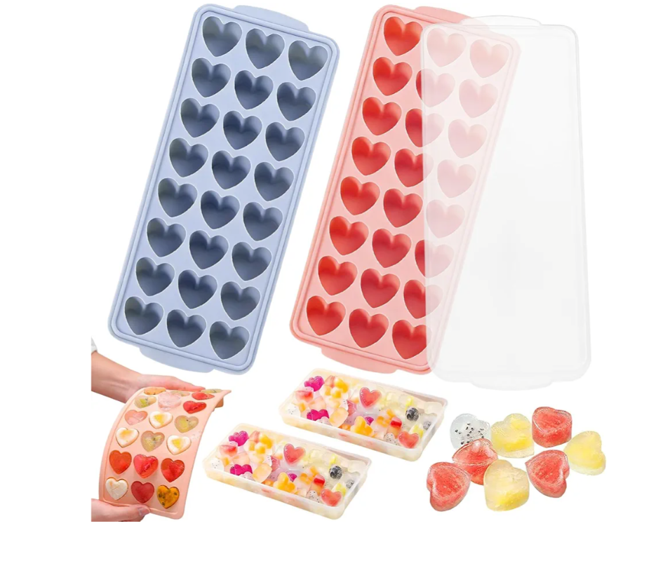 Heart Ice Cube Molds with Lid 2 Pcs Mini Heart Ice Cubes Tray for Whiskey Hearts Silicone Jello Chocolate Mold Hearts Pudding Soap Candle Molds Valentine Ices Cube Maker for Cocktails Beverages