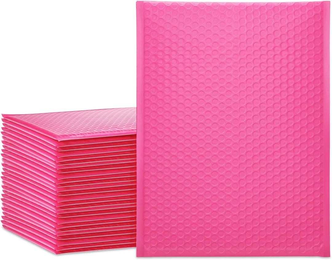 UCGOU Bubble Mailers 10.5x16 Inch Hot Pink 25 Pack Poly Padded Envelopes Large #5 Mailing Packages Opaque Packaging Postal Self Seal Adhesive Waterproof Boutique Shipping Bags for Clothes