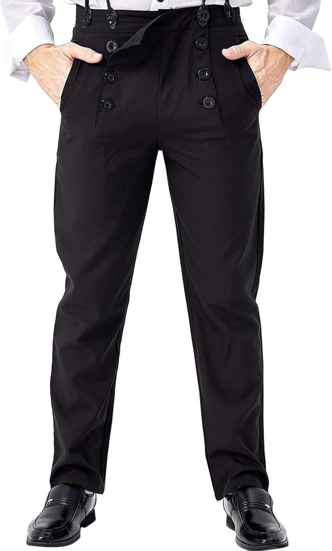 Ya-cos Men Steampunk Pants Classic Victorian Pants Adult Vintage Gothic Trousers Cosplay Costume (X-Large, Black)