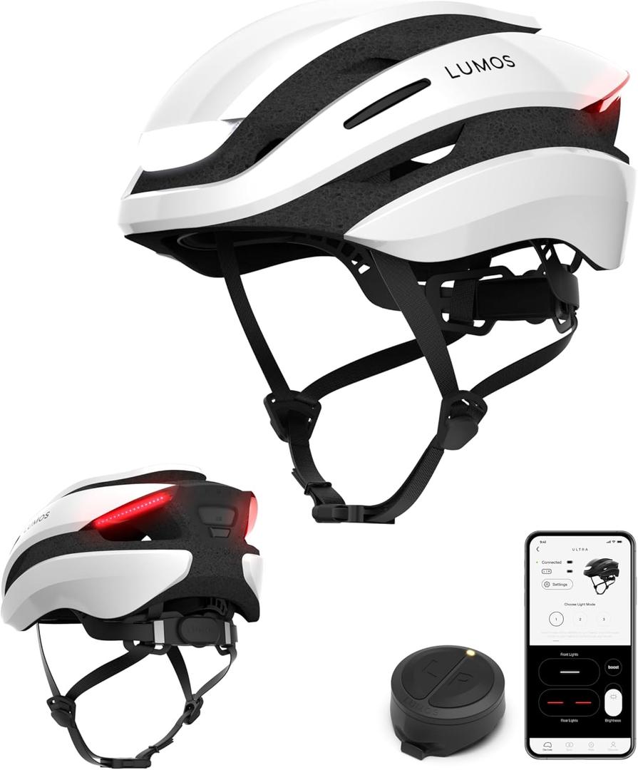 Lumos Ultra Smart Bike Helmet | Customizable Front and Back LED Lights with Turn Signals | Road Bicycle Helmets for Adults: Men, Women (M-L (21-1/4 to 24 / 54 to 61cm), Jet White without MIPS)