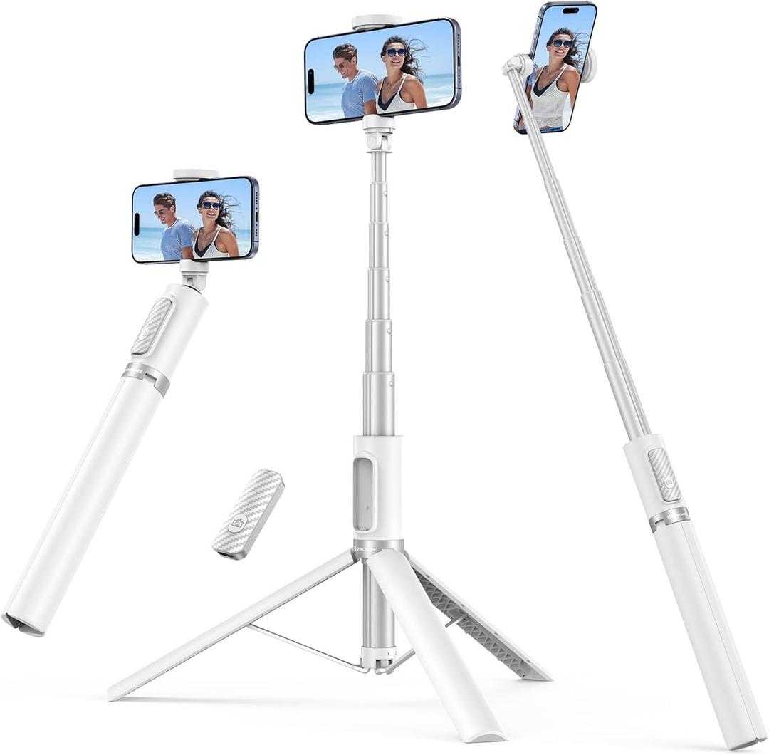 2 x SYNCWIRE 55" Selfie Stick Tripod for iPhone, 3 in 1 Extendable Phone Selfie Stick with Remote, Aluminum Travel Tripod for iPhone 17/16/15/14/13/12 Series and More Smartphones (White)