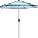 Blissun 9' Outdoor Patio Umbrella, Outdoor Table Umbrella, Yard Umbrella, Market Umbrella with 8 Sturdy Ribs, Push Button Tilt and Crank (Blue & Green Stripe)