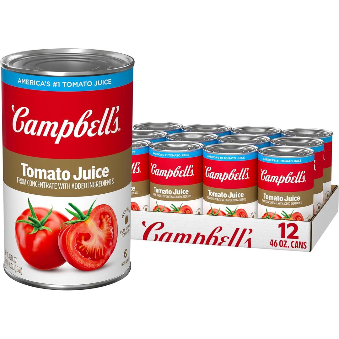 Campbell's 100% Tomato Juice, 46 fl oz Can (12 Pack). BB Date: Oct 28 2026