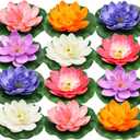 12pcs Floating Foam Lotus Flowers with Lily Pads, Artificial Pond Plants Ornaments for Pool Aquarium Water Decoration, Colorful (Multi Color)