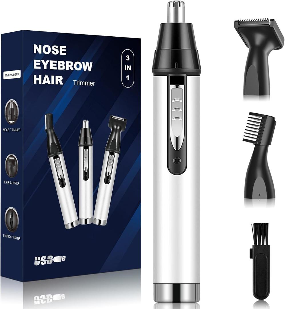 Ear and Nose Hair Trimmer Clipper - 2025 Professional Painless Eyebrow & Facial Hair Trimmer for Men Women, Battery-Operated Trimmer with IPX7 Waterproof, Dual Edge Blades for Easy Cleansing