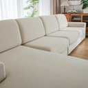 Couch Cushion Covers, Comfort Soft Magic Sofa Covers Washable Stretch Resistant Slipcovers for Sectional and L Shaped Seats Furniture Protectors for Pets (1PC Loveseat Cover, Ivory)