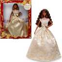Barbie Signature 2025 Holiday Black Hair Fashion Doll Wearing Silver & Gold Gown, Seasonal Collector in Displayable Packaging & Stand (Brown Curly Hair)