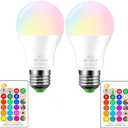 RGBW Color Changing LED Light Bulbs, A19 E26 Screw Base IR Remote Control Dimmable with Memory Function 60W Equivalent for Home Decoration Stage Bar Party (RGB+Daily Lighting, 2-Pack)