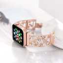 Floral Band Compatible with Apple Watch Jewelry Band 38mm 40mm 41mm 42mm iWatch Bands Series 11 10 9 8 7,Bling Crystal Bracelet Hollow Metal Strap,Dressy Women Wristband(38/40/41/42mm,Rose Gold)