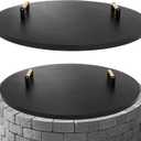 G GOOD GAIN Firepit Lid Round 34inch - Rust Resistant Fire Pit Lid Cover with Wooden Handle & Gloves, Fire Pit Snuffer Lid for Courtyards, Patio, Winter Cold Protection. Fits Fire Pits Up to 32