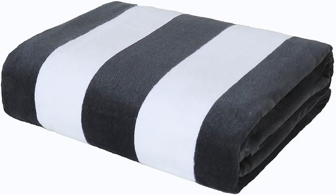Amazon Basics 100% Cotton Terry Absorbent Cabana Stripe Pool & Beach Towels, Soft, Large, and Thick, 2-Pack, Black, 30 in x 60 in Amazon Basics 100% Cotton Terry Absorbent Cabana Stripe Pool & Beach Towels, Soft, Large, and Thick, 2-Pack, Black, 30 in x 60 in