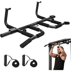 HANZO Doorway Pull Up Bar Set with Suspension Straps – Multi-Grip Chin Up Bar for Home Gym – No Screws, Strength Training Workout Bar, Door Gym Pullup Bar