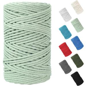 HOMEBOBO Macrame Cord 5mm x 109Yards (328Feet)Natural Cotton Macrame Rope - 4 Strands Twisted Macrame Cotton Cord for Wall HangingPlant HangersCraftsGift Wrapping and Wedding DecorationsBluish Green