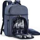 Vogano Picnic Backpack & Accessories Insulated Picnic Set for 2 Person with Dual Compartments, Lightweight Blanket, Cutlery Set, for Newlyweds and Couples Gifts Blue