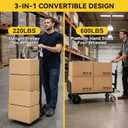3-in-1 Aluminum Hand Truck Dolly, 600 lbs Heavy Duty Folding Trolley with Universal Wheels, Convertible Hand Truck with Tie Down Straps for Warehouse, Supermarket, Office (Black)