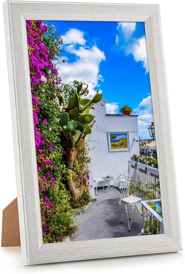 8x12 Wood Frame White, Natural Woodgrain 12x8in Picture Frame, Rustic Wooden 8 x 12 inch Gallery Photo Poster Frame with HD Plexiglass, Horizontal Vertical Wall Mounting Tabletop Display 1Pcs