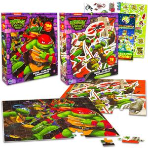 Teenage Mutant Ninja Turtles Puzzle Sets for Kids - Bundle of 2 TMNT Puzzles, 48 Pc and 100 Pc, TMNT Stickers, More | Teenage Mutant Ninja Turtles Puzzle Kids