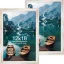 Hongkee 12x18 Frame Set of 2, Distressed White Wood Style, Display 12 x 18 Poster without Mat or 8.5x11 Picture with Mat, Wall Mounting Horizontal and Vertical
