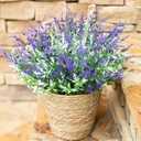 HyeFlora Artificial Plants Outdoor Flowers Spring Decoration, 10 Bundles Fake Plastic Greenery UV Resistant Realistic Faux Lavender Look Real for Home Porch Planter Window Patio (Purple White)