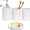 Plastic Bathroom Accessories Set 4Pcs, White Bathroom Accessory Set Includes Liquid Soap Dispenser with Rust-Proof Plastic Pump, 2Pcs Bathroom Cup, Soap Dish for Modern Home Apartment
