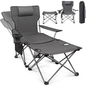 apollo walker Reclining Beach Chair, Adjustable 90-135 Backrest Camping Lounge Chairs for Adults, Folding Chair with Foot Rest & Detachable Pillow - Upgraded 8-Leg, Grey 46.5"D x 22"W x 15.5"H