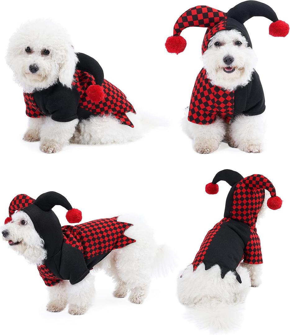 Yoption Jester Clown Dog Costumes, Pet Halloween Cosplay Hoodie Funny Outfits Apparel for Puppy Dogs Kitten (XL) (17.72'' in Neck Girth, 19.69'' in Chest)