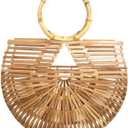 Women's Top Handle Bamboo Handbag Summer Beach Large Tote Bag (Natural)