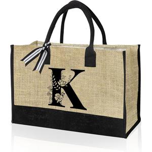 Personalized Canvas Bag with Initials, Beach Bag Gift Bag Suitable for Birthdays, Weddings, Beach, Holidays, Great Birthday Gifts for Women, Moms, Teachers, Nurses