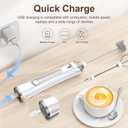 Rechargeable Frother Wand with Stand, Milk Frother with Detachable Stainless Steel Double Rings Whisk, 3-Speed Handheld Electric Drink Mixer for Lattes, Cappuccino, Coffee (White)