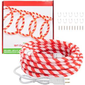 Afirst Christmas Candy Cane Rope Lights - 18FT LED Fairy Lights IP65 Waterproof Connectable Tube Lights for Outdoor Patio Garden Christmas Tree Holiday Decorations
