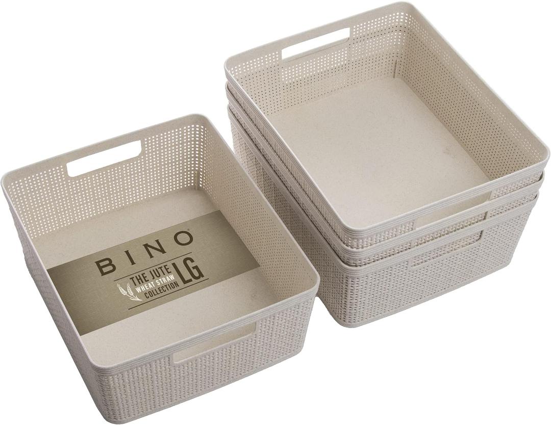 BINO - Woven Plastic Basket, Medium (Natural), 3-Pack, The Jute Collection, Home Organization, Space-Saving Storage, Stylish Design, Jute Basket