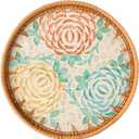 Aayoruro Round Rattan Tray with Mother of Pearl Inlay, Decorative Wicker Serving Tray with Wooden Base, Woven Basket Trays for Bread Fruits Coffee, Peony